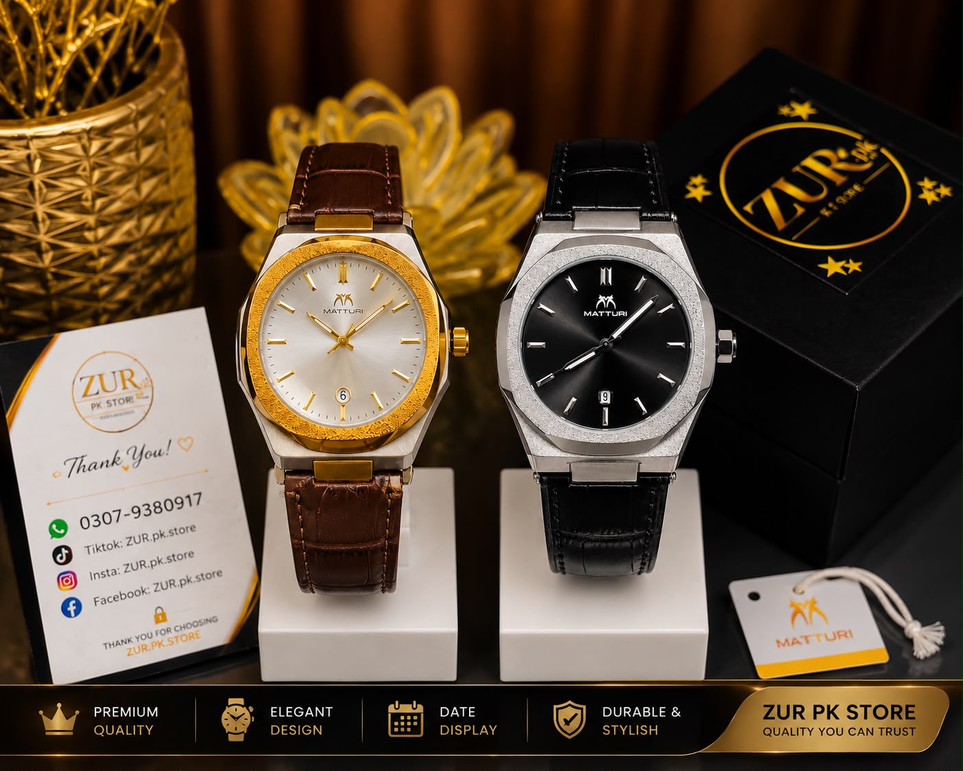 MATTURI Mens Leather strap watch